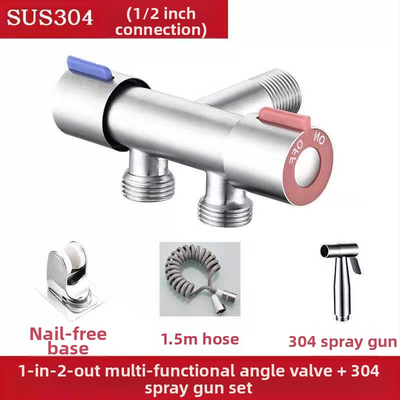 Меден ъглов клапан с двойен изход за кухня и баня, многофункционален спрей за чешма и комплект за тоалетна, модел: двойно изходен, монтаж в стена, работно налягане 0.8, вътрешен Ø 15