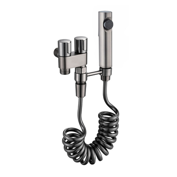 Set pištolja za pranje WC-a s ugradbenom instalacijom, bakreno tijelo, dvostruki izlaz, kutni ventil