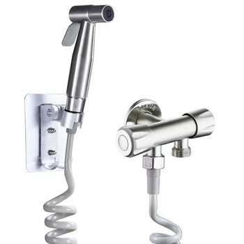 Set pištolja za pranje WC-a s ugradbenom instalacijom, bakreno tijelo, dvostruki izlaz, kutni ventil