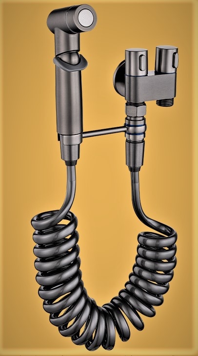 Set pištolja za pranje WC-a s ugradbenom instalacijom, bakreno tijelo, dvostruki izlaz, kutni ventil