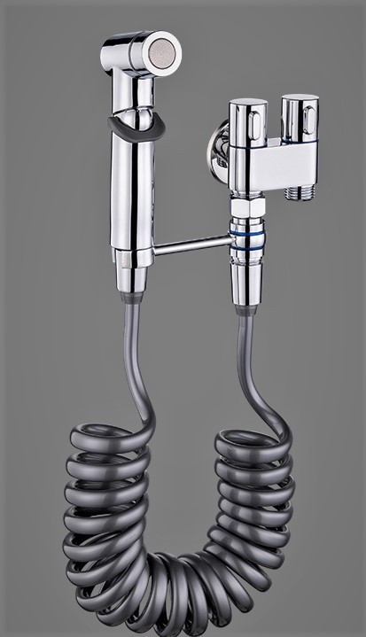 Set pištolja za pranje WC-a s ugradbenom instalacijom, bakreno tijelo, dvostruki izlaz, kutni ventil