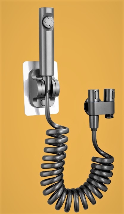 Set pištolja za pranje WC-a s ugradbenom instalacijom, bakreno tijelo, dvostruki izlaz, kutni ventil