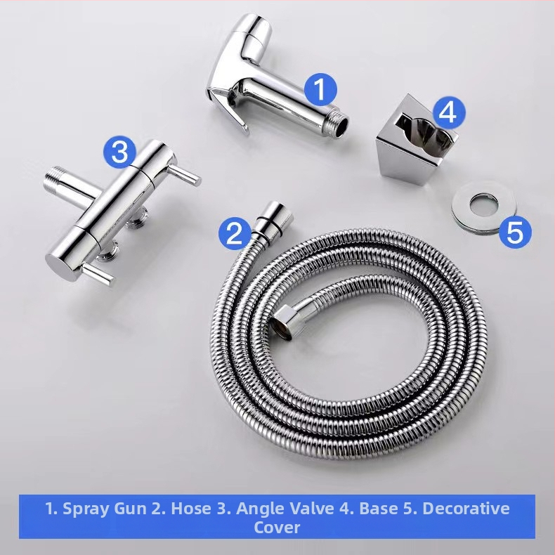 Set pištolja za pranje WC-a s ugradbenom instalacijom, bakreno tijelo, dvostruki izlaz, kutni ventil