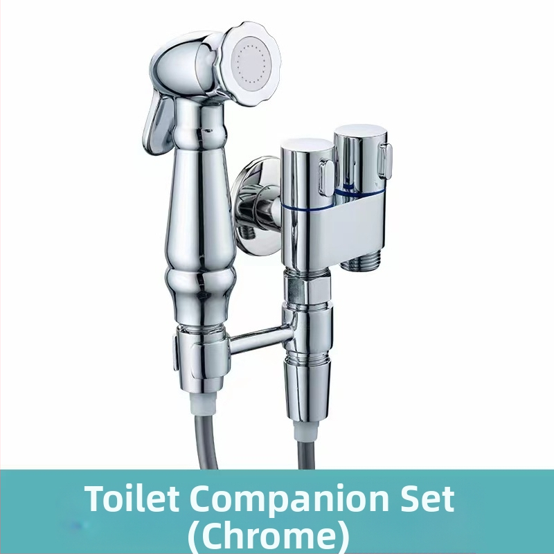 Set pištolja za pranje WC-a s ugradbenom instalacijom, bakreno tijelo, dvostruki izlaz, kutni ventil