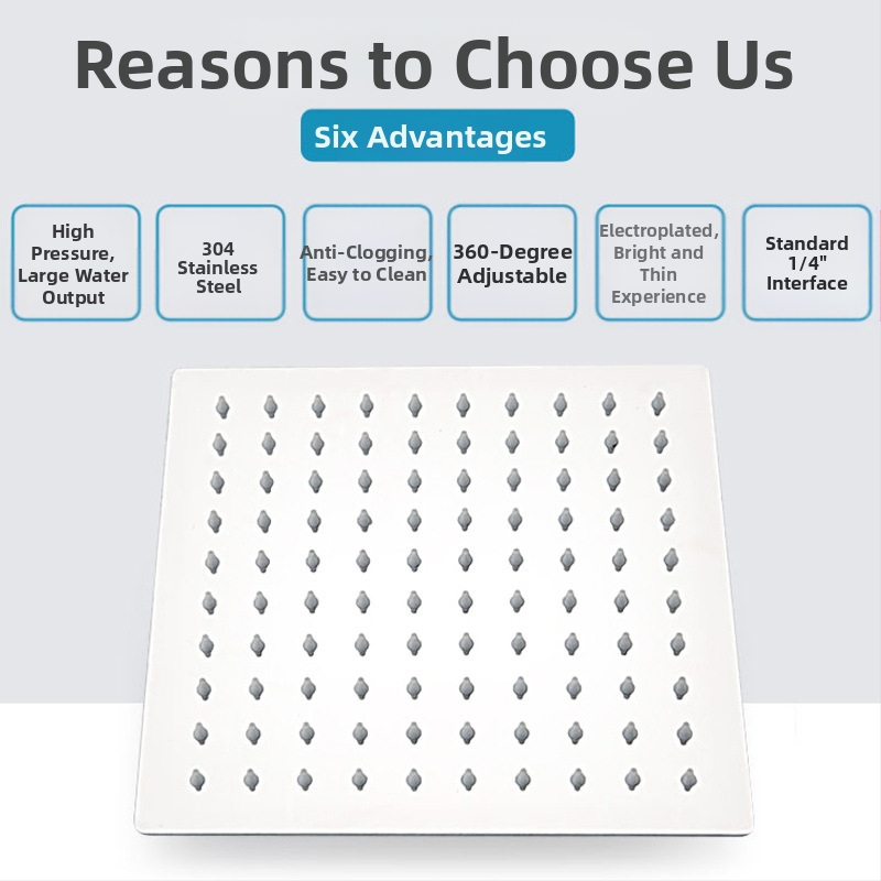 Душ лейка с горно пръскане и функция дъжд, неръждаема стомана, 4-точков универсален интерфейс 2 см, монтаж чрез резба, Hongbo