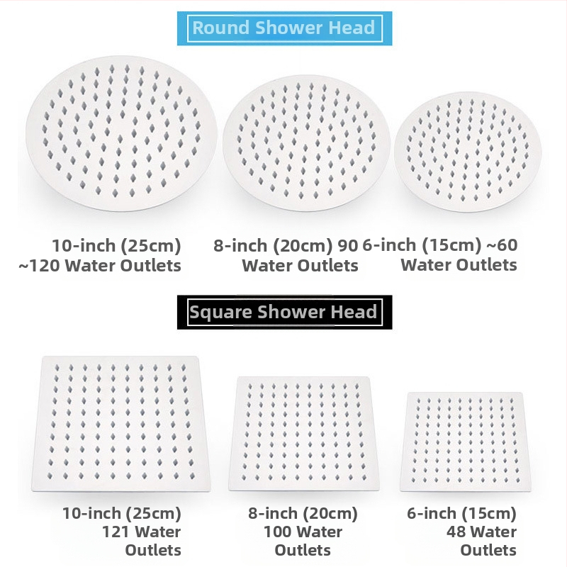 Душ лейка с горно пръскане и функция дъжд, неръждаема стомана, 4-точков универсален интерфейс 2 см, монтаж чрез резба, Hongbo