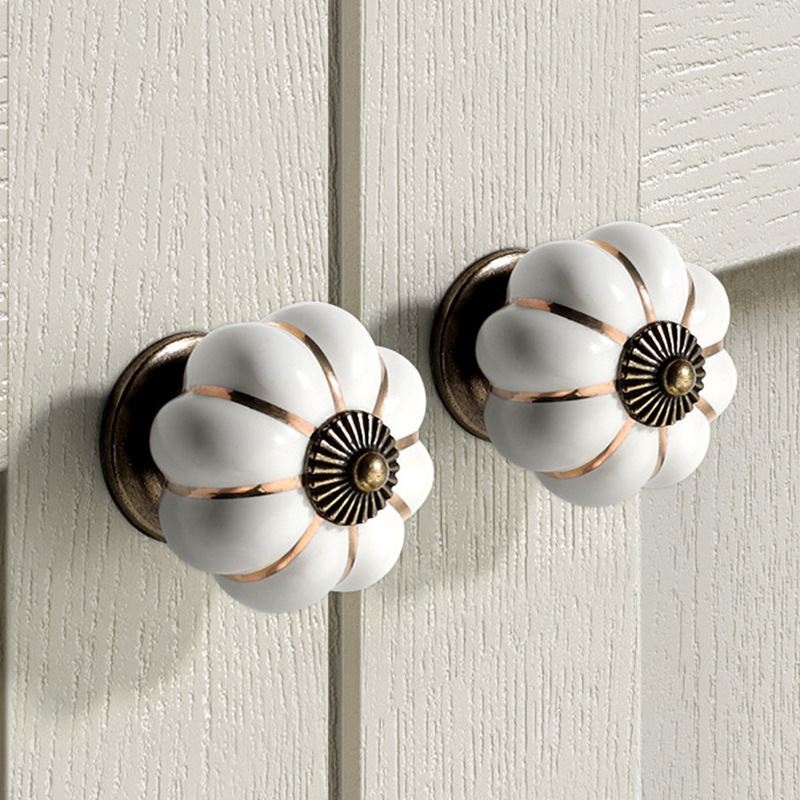 Κεραμική λαβή πόρτας ντουλαπιού – σχέδιο κολοκύθας, μονή οπή, ηλεκτροπλατιωμένη επίστρωση