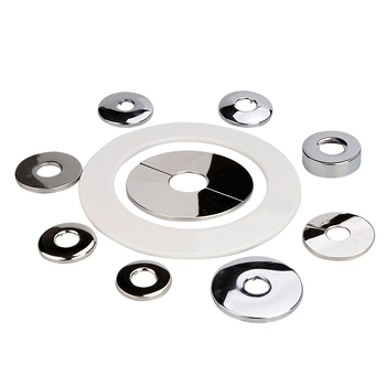 Apaļš nerūsējošā tērauda dekoratīvs vāciņš apkures katla dūmvadam – integrēts dalāms uzgriežams vāciņš sienas caurumam, sienas biezums 0,3 mm, klase 1