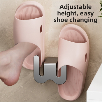 Ράφι για παντόφλες μπάνιου από ανθρακούχο ατσάλι, τοποθέτηση στον τοίχο χωρίς διάτρηση, με γάντζο αποστράγγισης, ελαφρύς πολυτελής σχεδιασμός