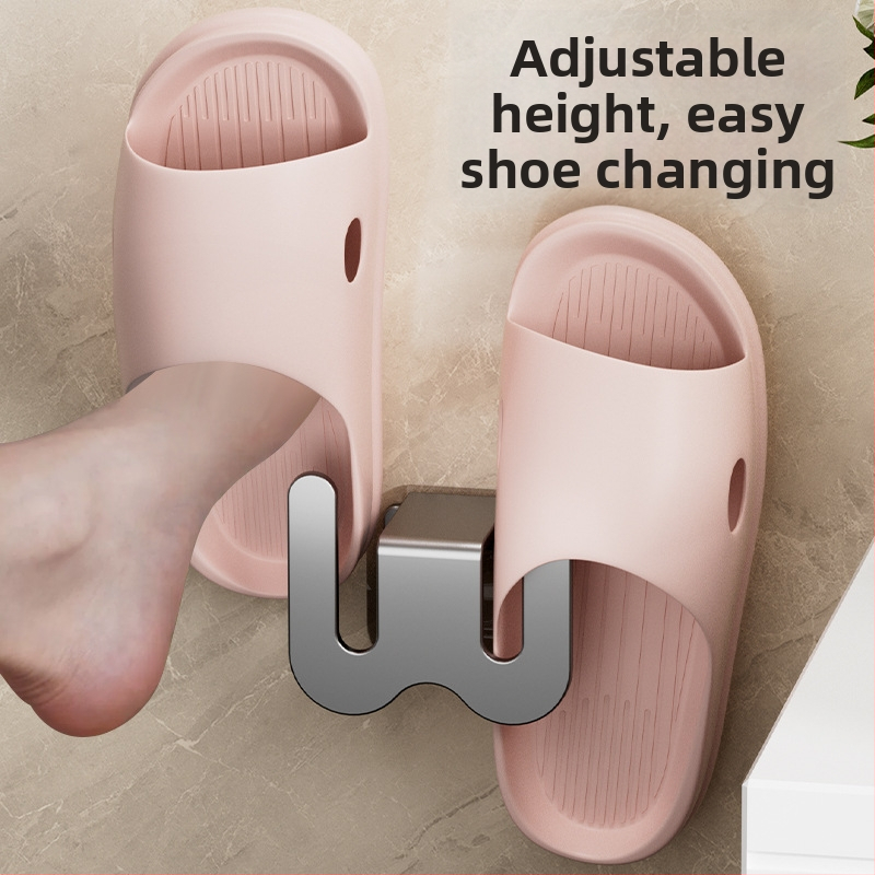 Стенен органайзер за чехли за баня, въглеродна стомана, монтаж без пробиване, дренажни куки, стил светъл лукс