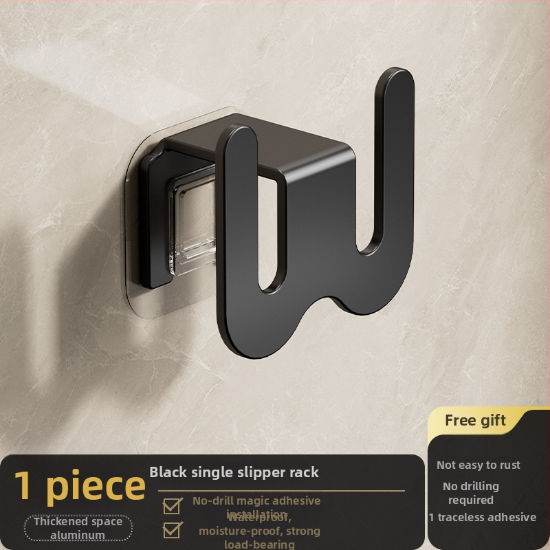 Ράφι για παντόφλες μπάνιου από ανθρακούχο ατσάλι, τοποθέτηση στον τοίχο χωρίς διάτρηση, με γάντζο αποστράγγισης, ελαφρύς πολυτελής σχεδιασμός