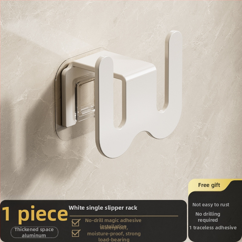 Ράφι για παντόφλες μπάνιου από ανθρακούχο ατσάλι, τοποθέτηση στον τοίχο χωρίς διάτρηση, με γάντζο αποστράγγισης, ελαφρύς πολυτελής σχεδιασμός