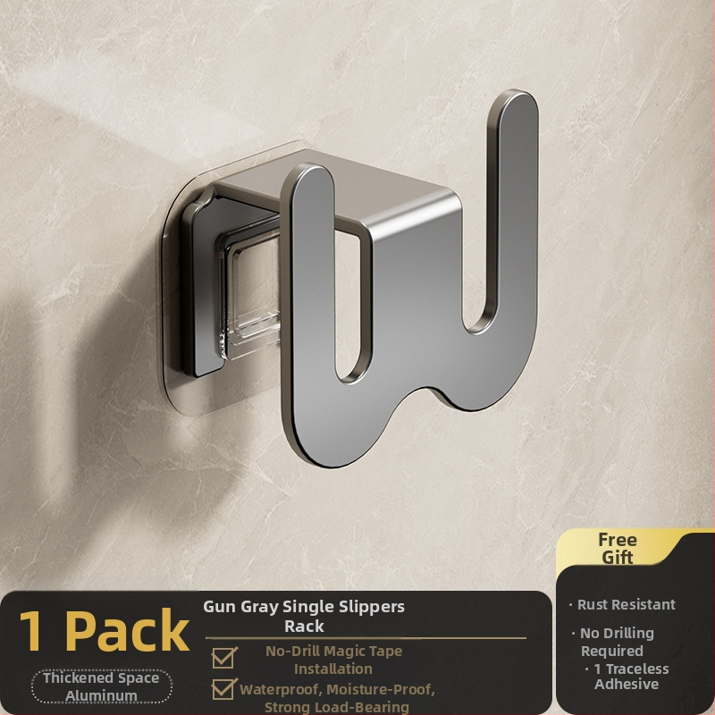 Ράφι για παντόφλες μπάνιου από ανθρακούχο ατσάλι, τοποθέτηση στον τοίχο χωρίς διάτρηση, με γάντζο αποστράγγισης, ελαφρύς πολυτελής σχεδιασμός