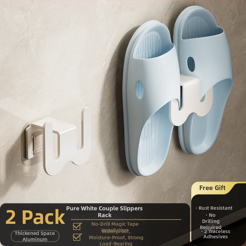 Ράφι για παντόφλες μπάνιου από ανθρακούχο ατσάλι, τοποθέτηση στον τοίχο χωρίς διάτρηση, με γάντζο αποστράγγισης, ελαφρύς πολυτελής σχεδιασμός