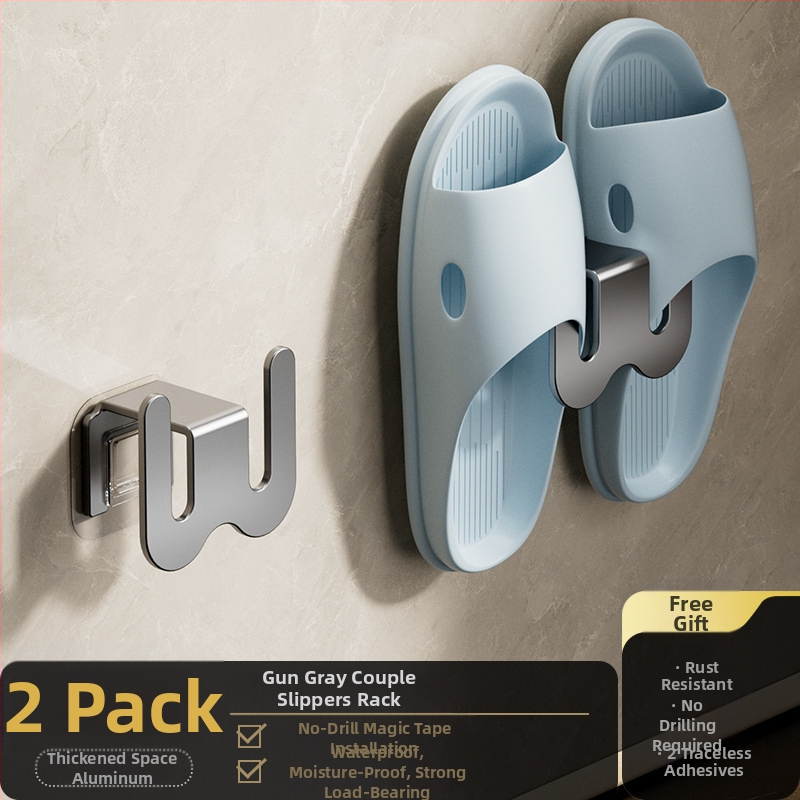 Ράφι για παντόφλες μπάνιου από ανθρακούχο ατσάλι, τοποθέτηση στον τοίχο χωρίς διάτρηση, με γάντζο αποστράγγισης, ελαφρύς πολυτελής σχεδιασμός