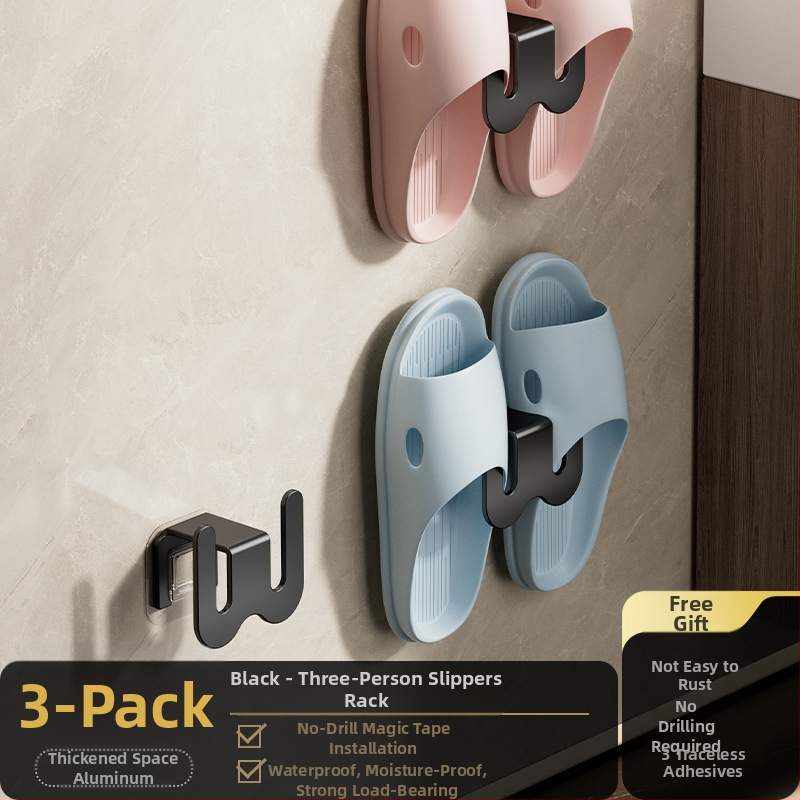 Ράφι για παντόφλες μπάνιου από ανθρακούχο ατσάλι, τοποθέτηση στον τοίχο χωρίς διάτρηση, με γάντζο αποστράγγισης, ελαφρύς πολυτελής σχεδιασμός