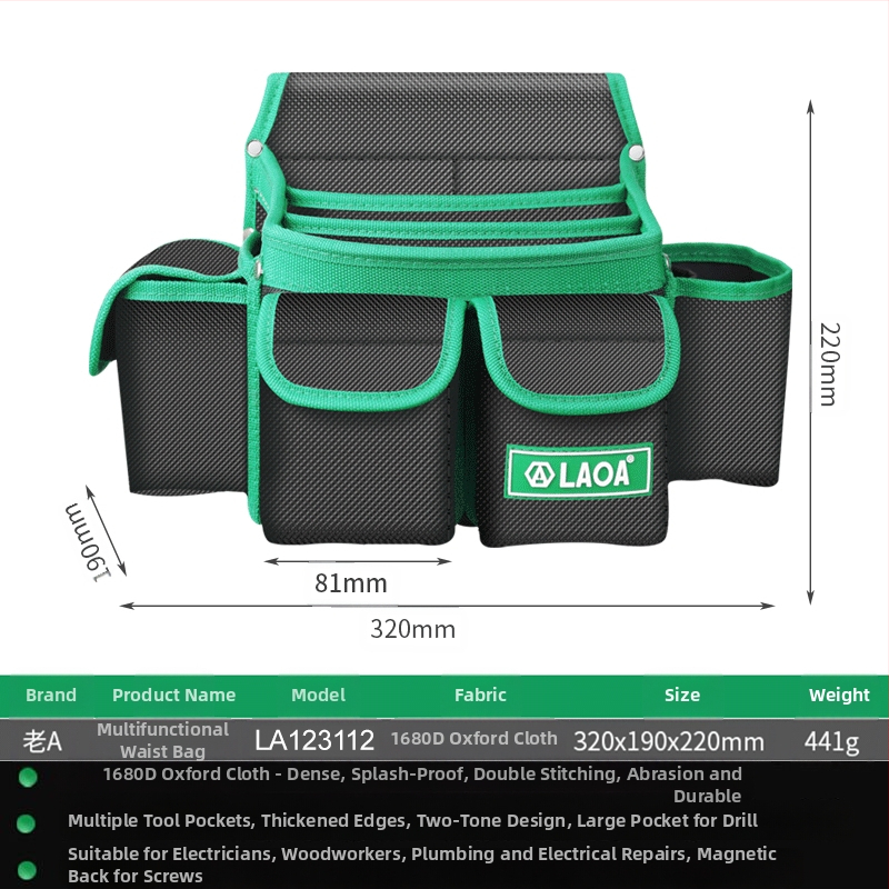 Old a Elektriķa jostas soma – ūdensdroša, izturīga, daudzfunkcionāla instrumentu uzglabāšanas soma