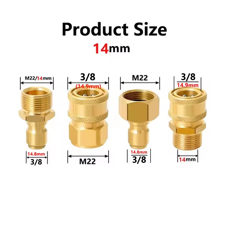 Aukšto slėgio plovimo greitojo prisijungimo rinkinys su 3/8 colio žarna ir 1/4 colio bronzinių vyriškų ir moteriškų galvučių, keturių dalių rinkinys