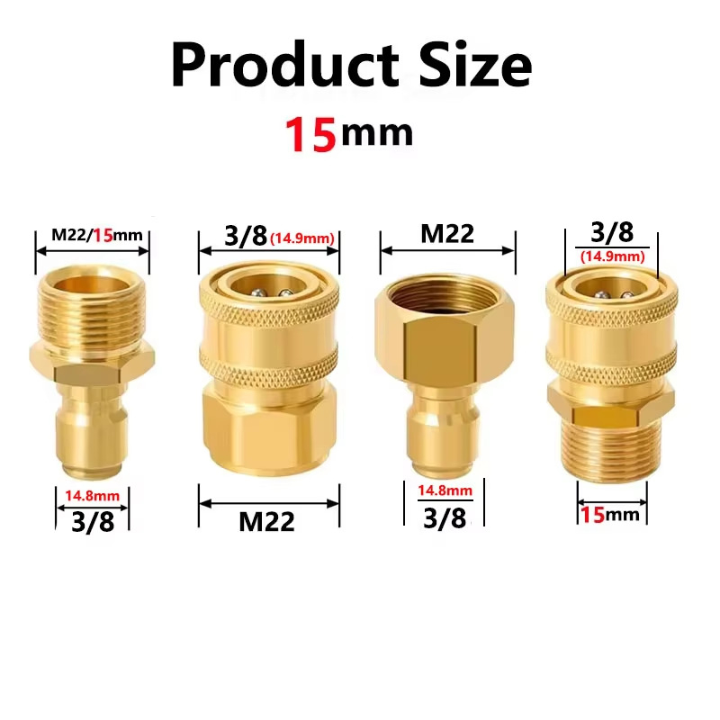 Aukšto slėgio plovimo greitojo prisijungimo rinkinys su 3/8 colio žarna ir 1/4 colio bronzinių vyriškų ir moteriškų galvučių, keturių dalių rinkinys
