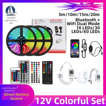 RGB LED лента 5050/2835 с Bluetooth и Wi‑Fi APP управление, музикален синхрон, 12V захранване, 14.4W, вътрешно осветление