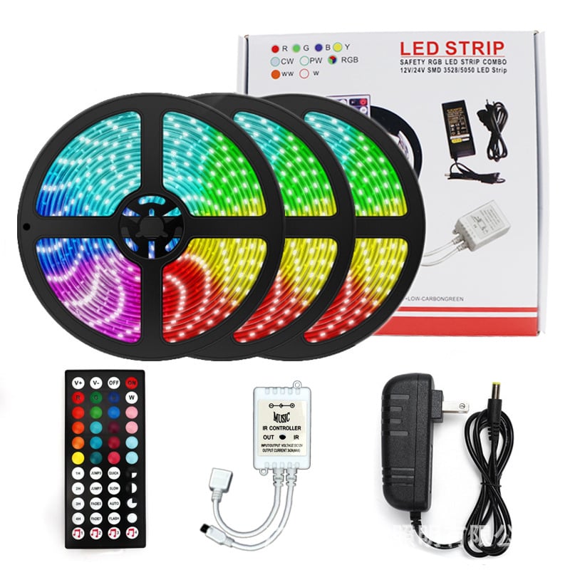 RGB LED лента 5050/2835 с Bluetooth и Wi‑Fi APP управление, музикален синхрон, 12V захранване, 14.4W, вътрешно осветление