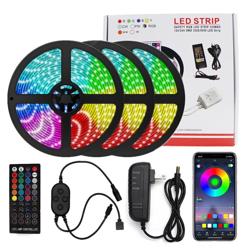 RGB LED лента 5050/2835 с Bluetooth и Wi‑Fi APP управление, музикален синхрон, 12V захранване, 14.4W, вътрешно осветление