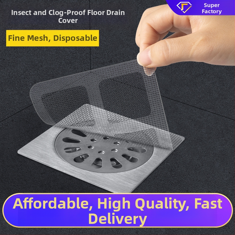 Vienreizēja grīdas kanalizācijas uzlīme ar matu filtru un kukaiņu režģi – šķiedru materiāls, piemērots virtuvei un vannas istabai, 200 gab. iepakojumā