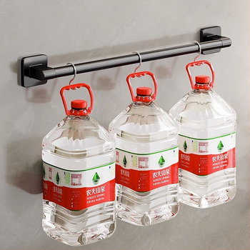 Επιτοίχιος κρεμάστρα πετσετών με έναν πόλο — χωρίς διάτρηση, κράμα αλουμινίου, βαμμένη επιφάνεια, χωρητικότητα φόρτωσης 100 kg, στυλ Light Luxury