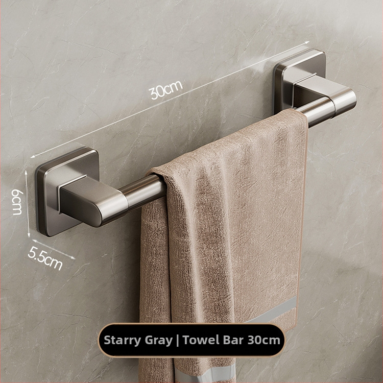 Επιτοίχιος κρεμάστρα πετσετών με έναν πόλο — χωρίς διάτρηση, κράμα αλουμινίου, βαμμένη επιφάνεια, χωρητικότητα φόρτωσης 100 kg, στυλ Light Luxury