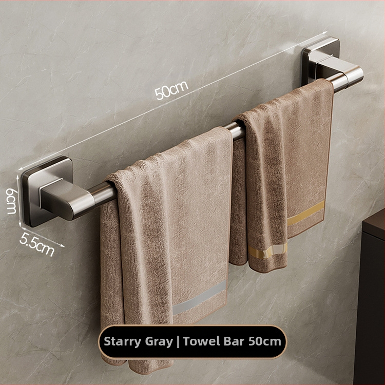 Επιτοίχιος κρεμάστρα πετσετών με έναν πόλο — χωρίς διάτρηση, κράμα αλουμινίου, βαμμένη επιφάνεια, χωρητικότητα φόρτωσης 100 kg, στυλ Light Luxury