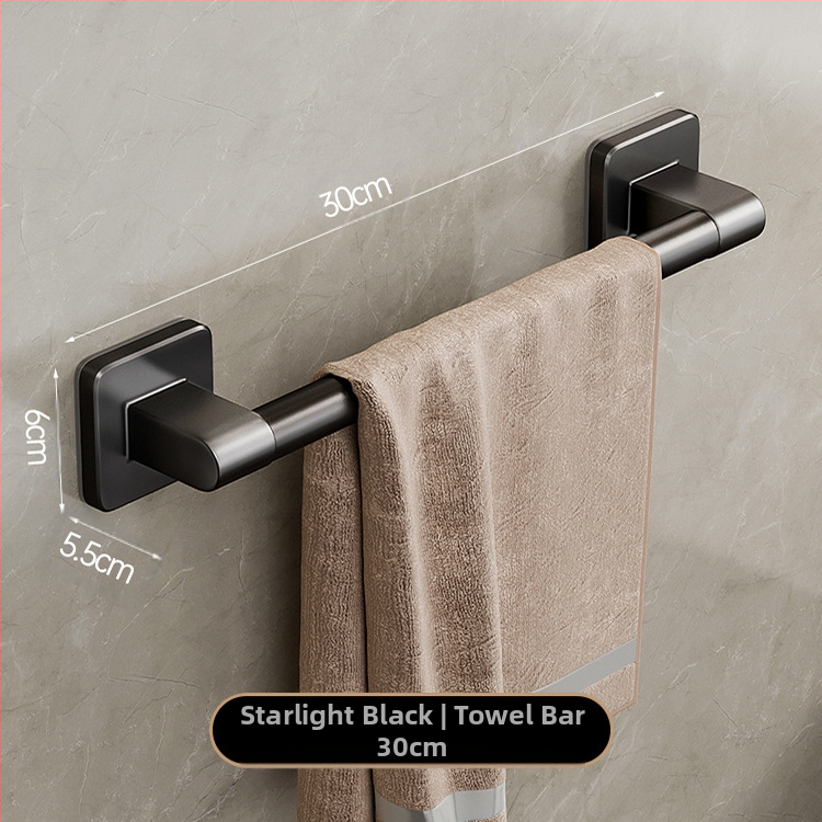 Επιτοίχιος κρεμάστρα πετσετών με έναν πόλο — χωρίς διάτρηση, κράμα αλουμινίου, βαμμένη επιφάνεια, χωρητικότητα φόρτωσης 100 kg, στυλ Light Luxury