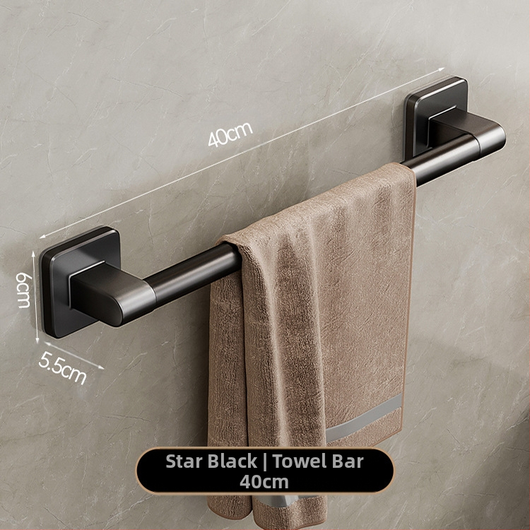 Επιτοίχιος κρεμάστρα πετσετών με έναν πόλο — χωρίς διάτρηση, κράμα αλουμινίου, βαμμένη επιφάνεια, χωρητικότητα φόρτωσης 100 kg, στυλ Light Luxury