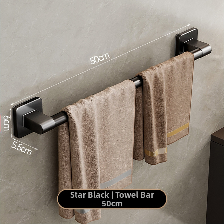 Επιτοίχιος κρεμάστρα πετσετών με έναν πόλο — χωρίς διάτρηση, κράμα αλουμινίου, βαμμένη επιφάνεια, χωρητικότητα φόρτωσης 100 kg, στυλ Light Luxury