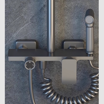 Dušo komplektas sienos montavimui, kvadratinė dušos galvutė, vario medžiaga, keturi nustatymai, dvigubas dušo čiaupas, modelis 8810