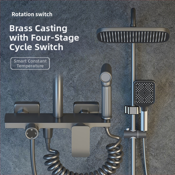 Dušo komplektas sienos montavimui, kvadratinė dušos galvutė, vario medžiaga, keturi nustatymai, dvigubas dušo čiaupas, modelis 8810