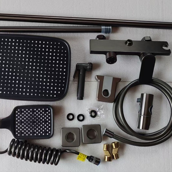 Dušo komplektas sienos montavimui, kvadratinė dušos galvutė, vario medžiaga, keturi nustatymai, dvigubas dušo čiaupas, modelis 8810