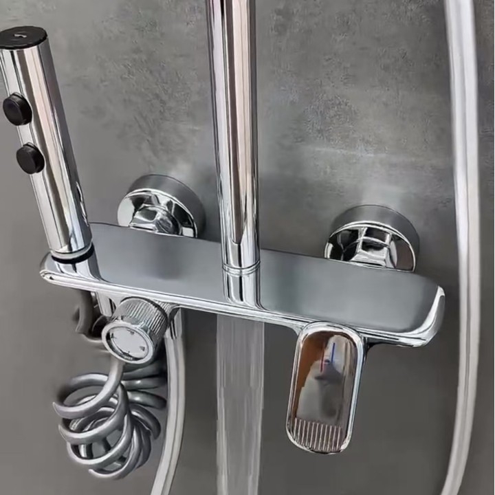 Dušo komplektas sienos montavimui, kvadratinė dušos galvutė, vario medžiaga, keturi nustatymai, dvigubas dušo čiaupas, modelis 8810