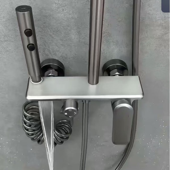 Dušo komplektas sienos montavimui, kvadratinė dušos galvutė, vario medžiaga, keturi nustatymai, dvigubas dušo čiaupas, modelis 8810