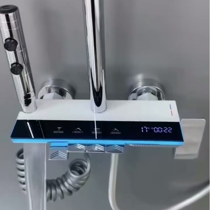 Dušo komplektas sienos montavimui, kvadratinė dušos galvutė, vario medžiaga, keturi nustatymai, dvigubas dušo čiaupas, modelis 8810