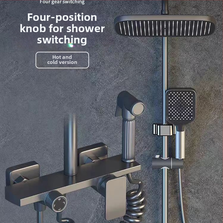 Dušo komplektas sienos montavimui, kvadratinė dušos galvutė, vario medžiaga, keturi nustatymai, dvigubas dušo čiaupas, modelis 8810