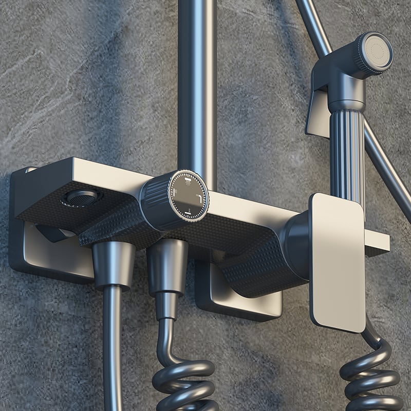 Dušo komplektas sienos montavimui, kvadratinė dušos galvutė, vario medžiaga, keturi nustatymai, dvigubas dušo čiaupas, modelis 8810