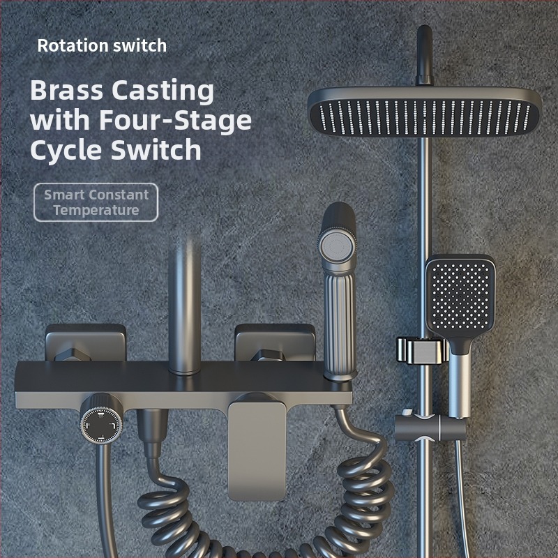 Комплект душ със стенен монтаж, квадратна глава, меден корпус, четири настройки, двойна смесителна глава, модел 8810