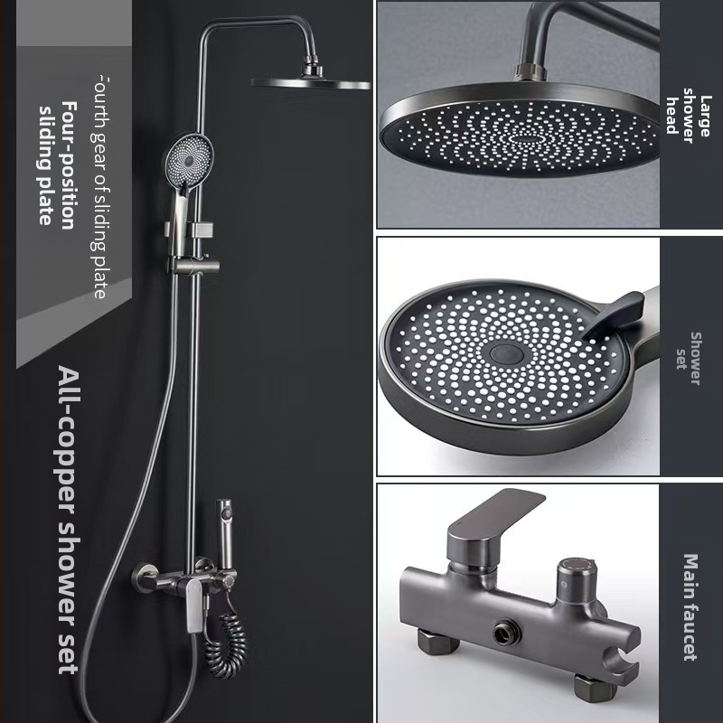 Dušo komplektas sienos montavimui, kvadratinė dušos galvutė, vario medžiaga, keturi nustatymai, dvigubas dušo čiaupas, modelis 8810