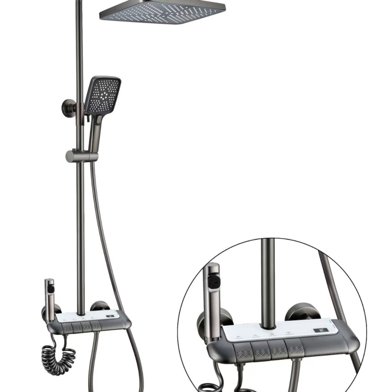 Dušo komplektas sienos montavimui, kvadratinė dušos galvutė, vario medžiaga, keturi nustatymai, dvigubas dušo čiaupas, modelis 8810