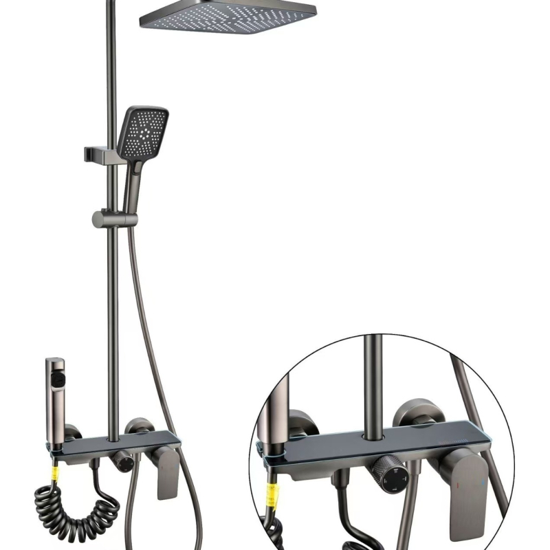 Dušo komplektas sienos montavimui, kvadratinė dušos galvutė, vario medžiaga, keturi nustatymai, dvigubas dušo čiaupas, modelis 8810