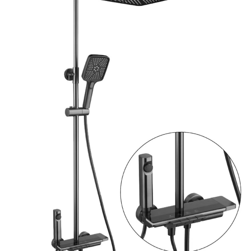 Dušo komplektas sienos montavimui, kvadratinė dušos galvutė, vario medžiaga, keturi nustatymai, dvigubas dušo čiaupas, modelis 8810