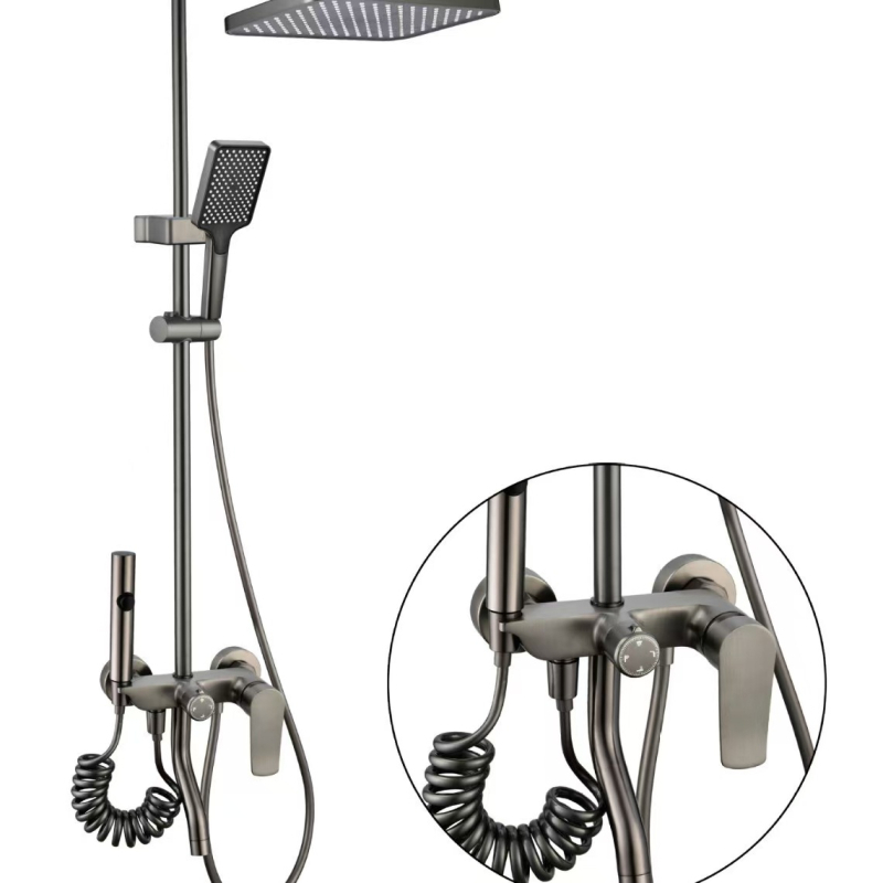 Dušo komplektas sienos montavimui, kvadratinė dušos galvutė, vario medžiaga, keturi nustatymai, dvigubas dušo čiaupas, modelis 8810