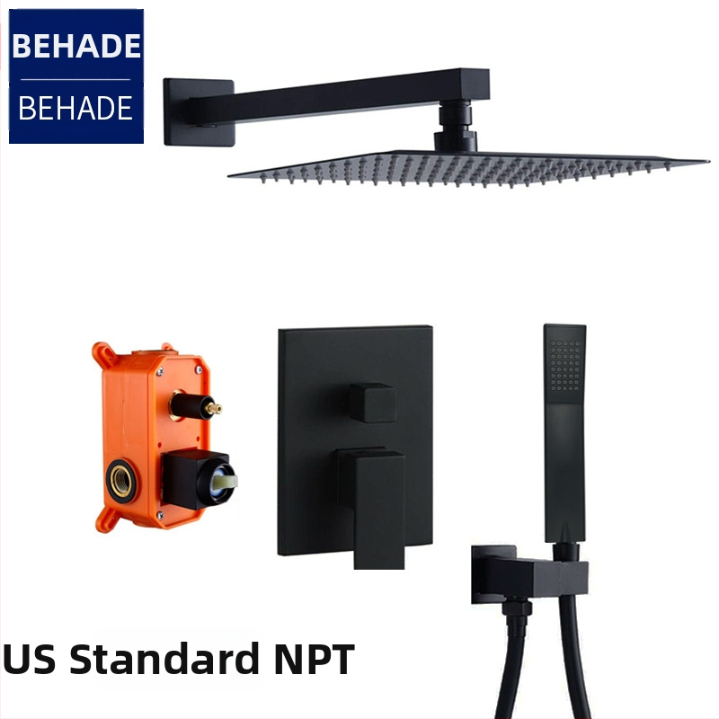 Paslėpta dušo sistema, varinis korpusas, lietaus funkcija, kvadratinė forma, modelis 079 US Gauge