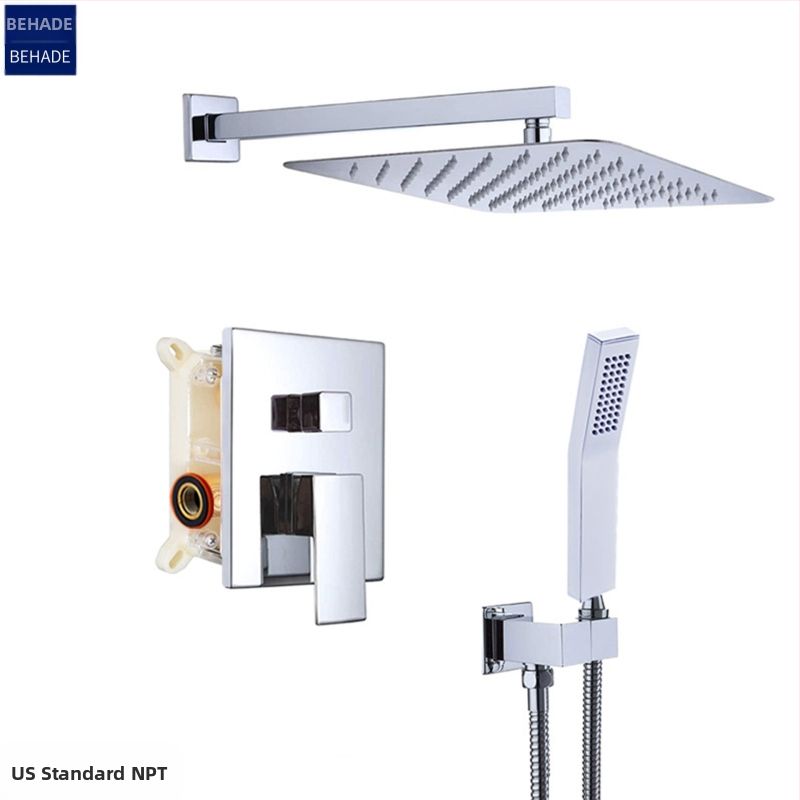 Paslėpta dušo sistema, varinis korpusas, lietaus funkcija, kvadratinė forma, modelis 079 US Gauge