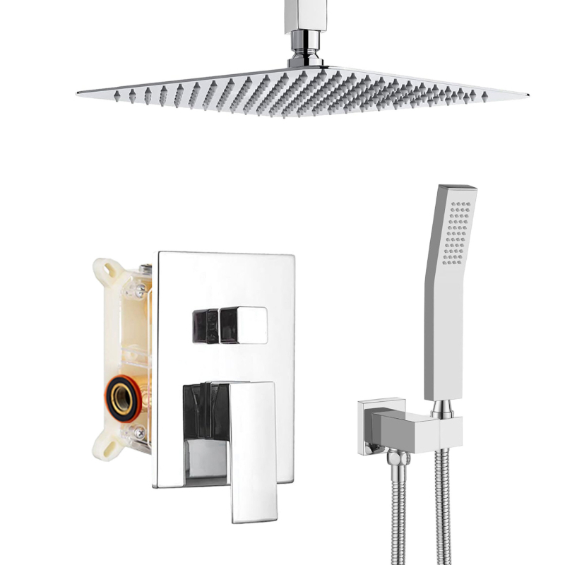 Paslėpta dušo sistema, varinis korpusas, lietaus funkcija, kvadratinė forma, modelis 079 US Gauge